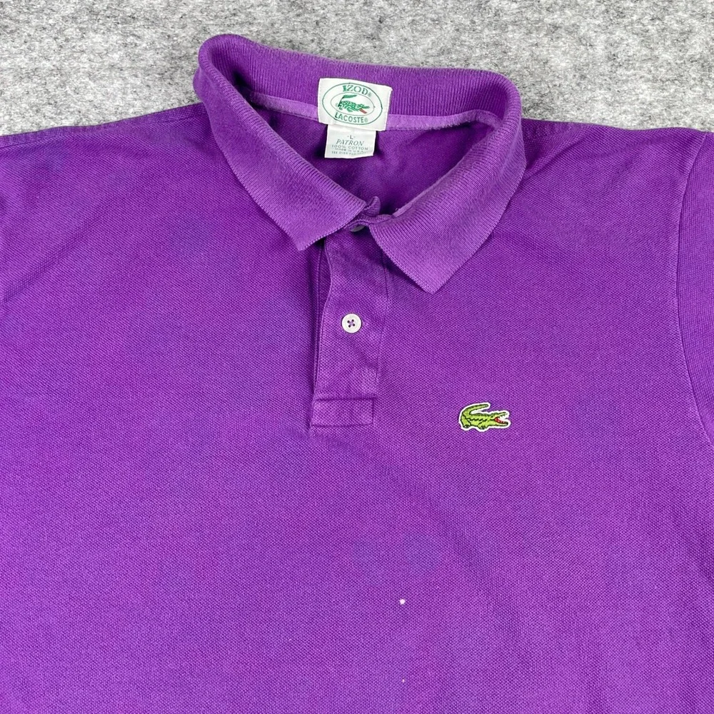 VTG IZOD Lacoste Polo Shirt Mens L Purple Patron Pique Short Sleeve Made In USA